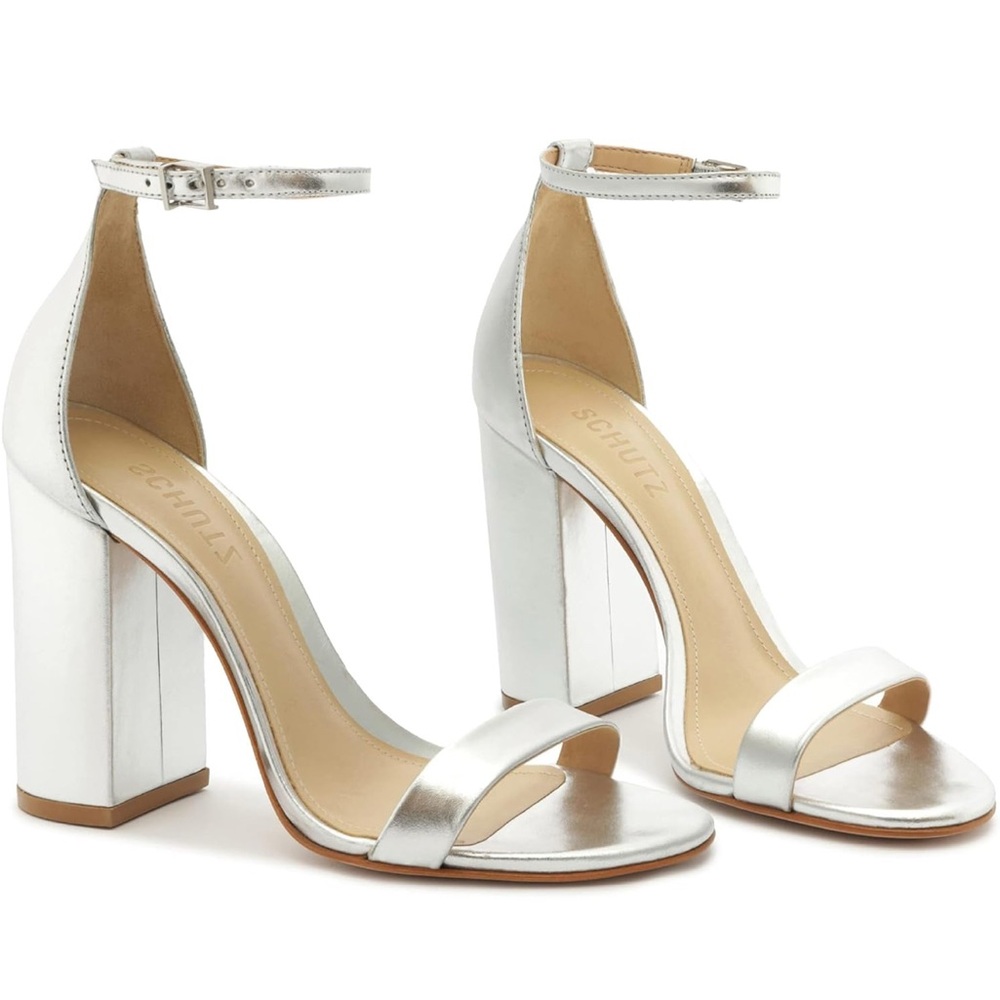 SCHUTZ Silver Block Heel Sandals